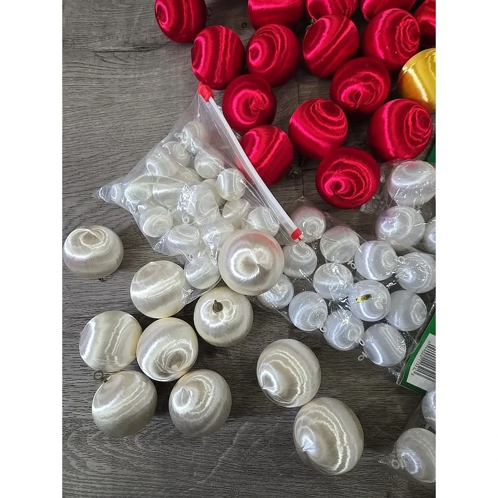 Vintage Joybright Satin Red Yellow Blue White Ball Christmas‎ Ornaments Lot 100+